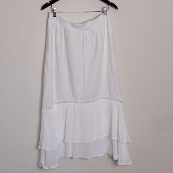 Chico's White Ramie Cotton Midi Skirt Pull-On Size 1/M - Picture 1 of 7